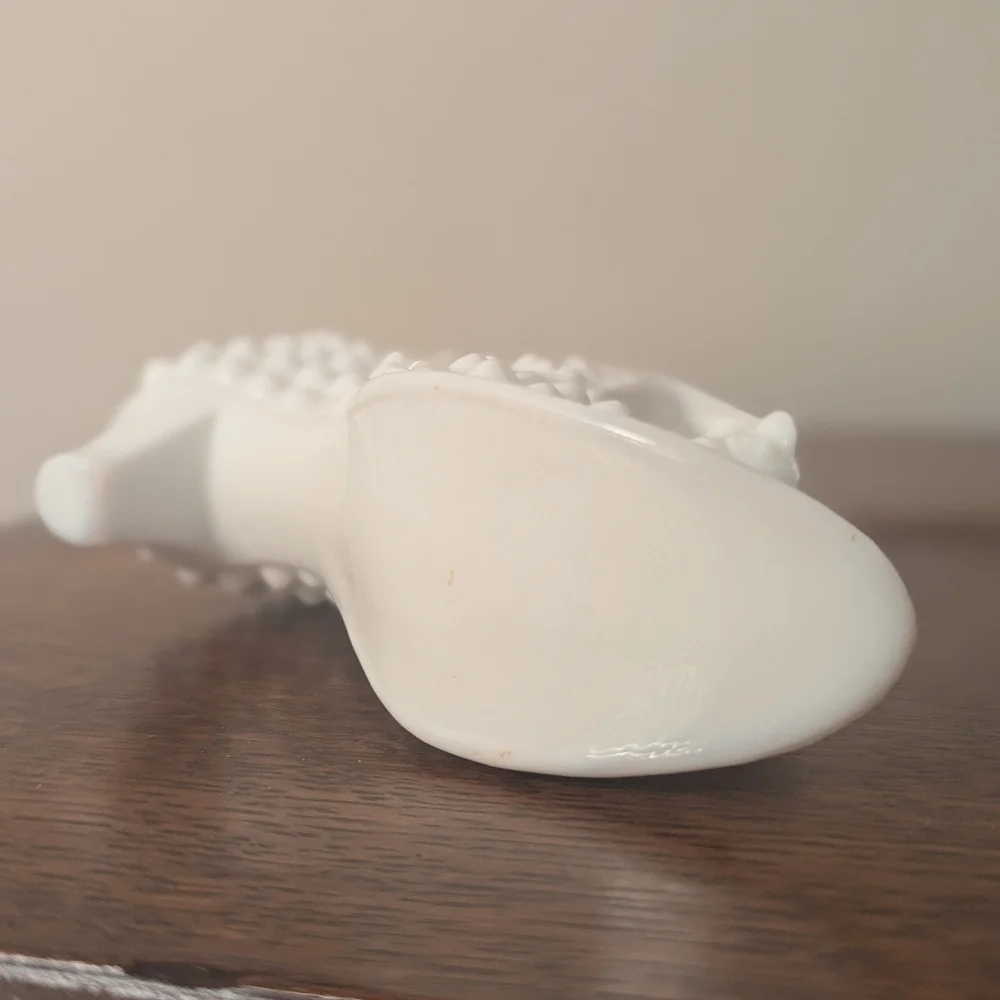 Fenton Milk Glass Hobnail Cat Head Slipper - White Glass Shoe Figurine Prosperit